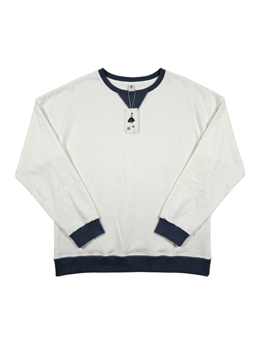 NWT White & Blue Casual Crew Neck Long Sleeve Loose Fit Sweater – Size Large